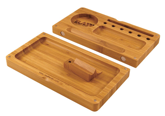 RAW BAMBOO BACK FLIP ROLLING TRAY W/MAGNET