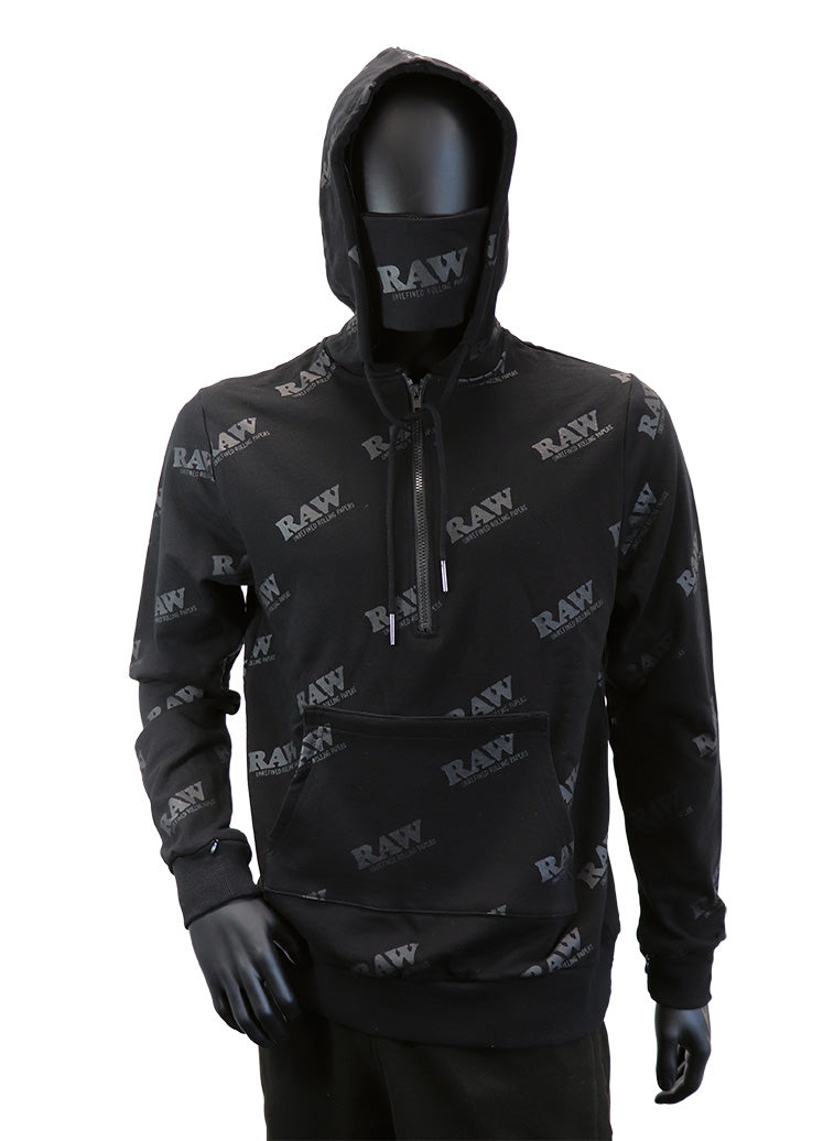 RAW ROLLING PAPERS RAWLER ZIP HOODIE BLACK ON BLACK