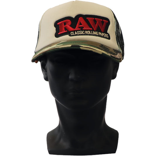 RAW HAT TRUCKER CAMO AND TAN
