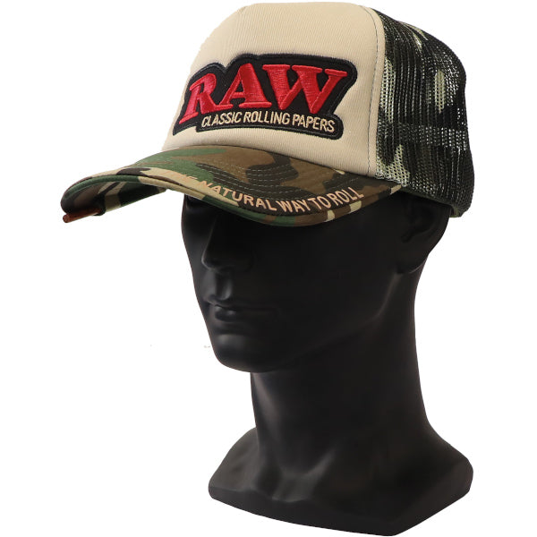RAW HAT TRUCKER CAMO AND TAN