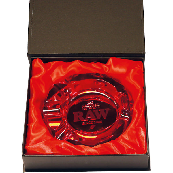 RAW RUBY RED GLASS ASHTRAY